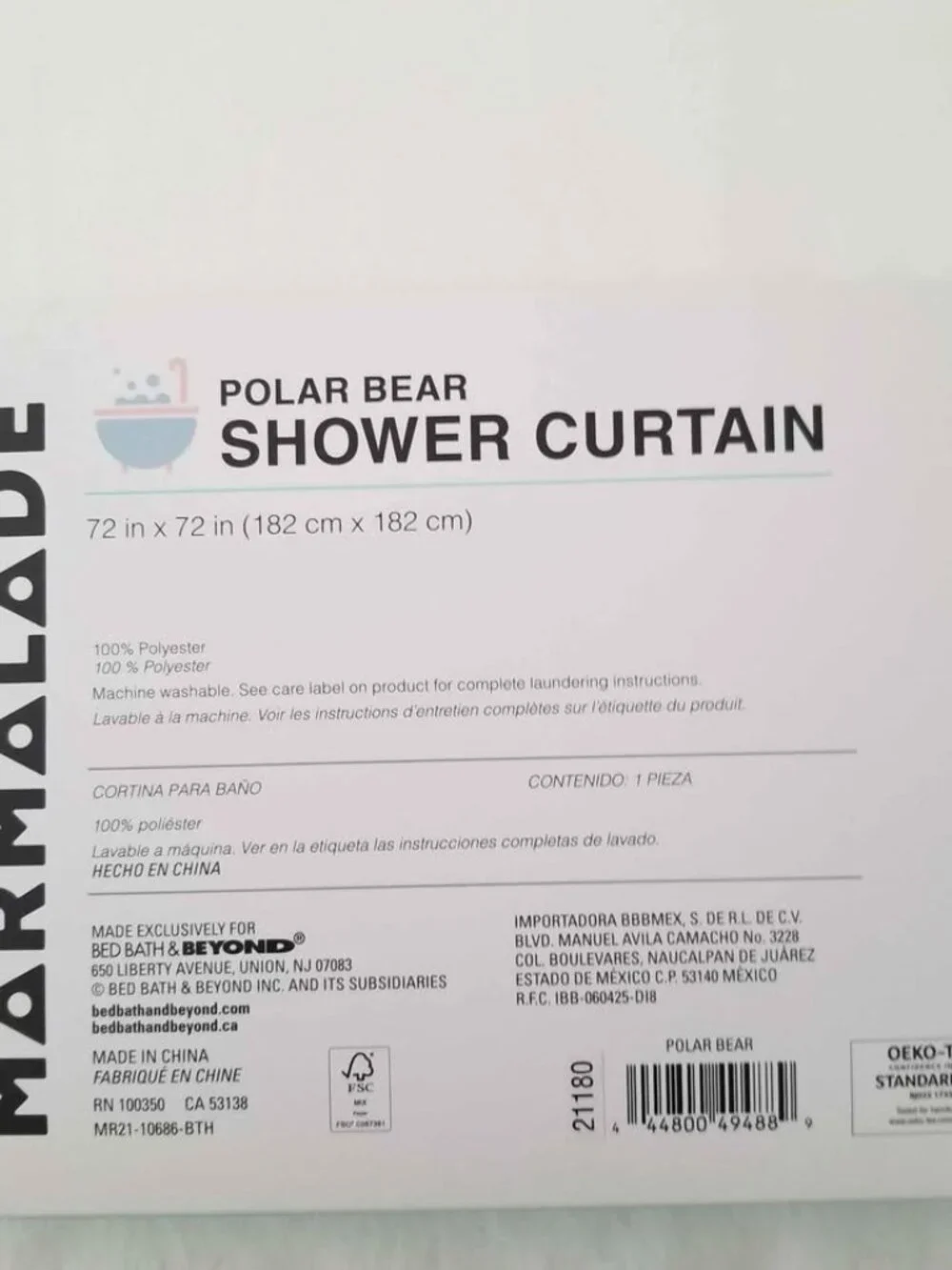 NWT Marmalade 72-Inch x 72-Inch Polar Bear Shower Curtain